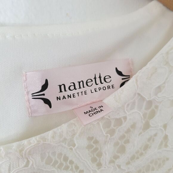 Nanette Lepore White Lace Top Ruffle Sleeve S - Picture 3 of 6